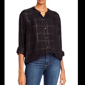 Rails Women Eloise Windowpane Check Woven Top Size S Metallic In Coal Tinsel